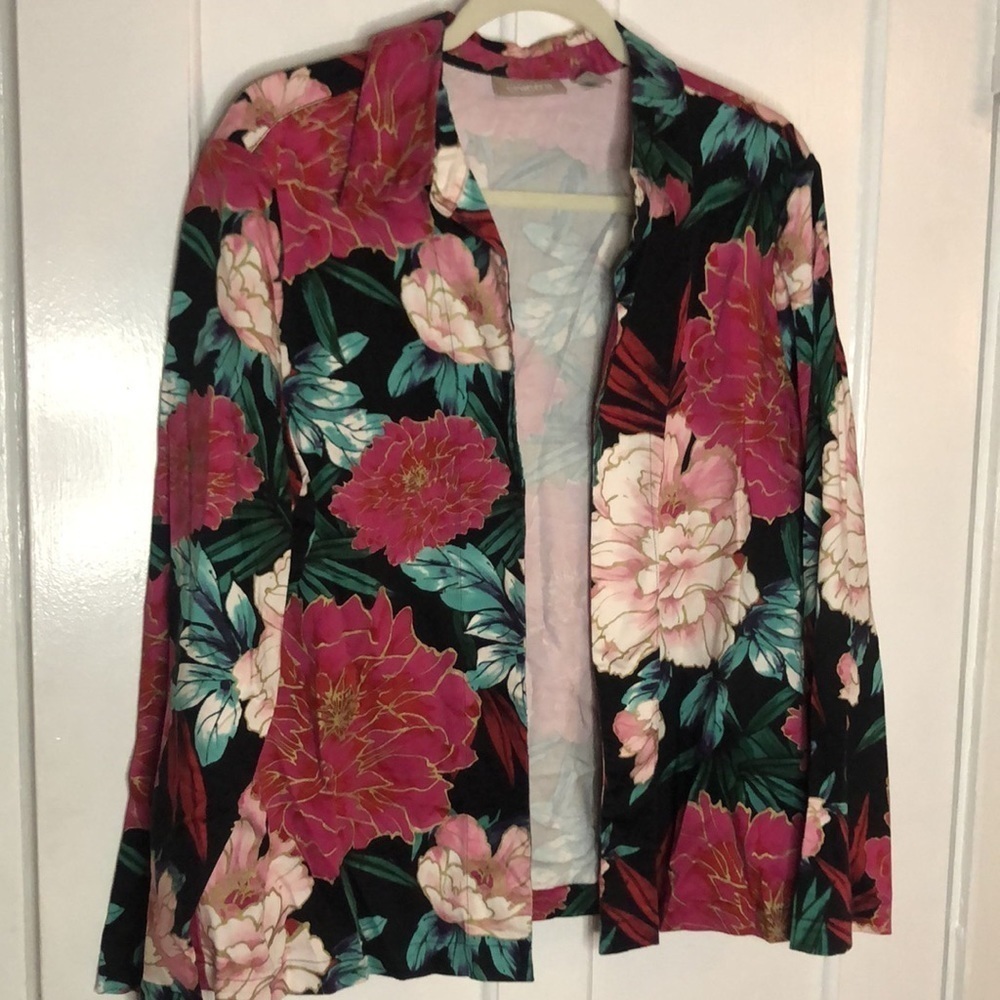 Chico's Open Front Collar Floral Print Jacket Size 3